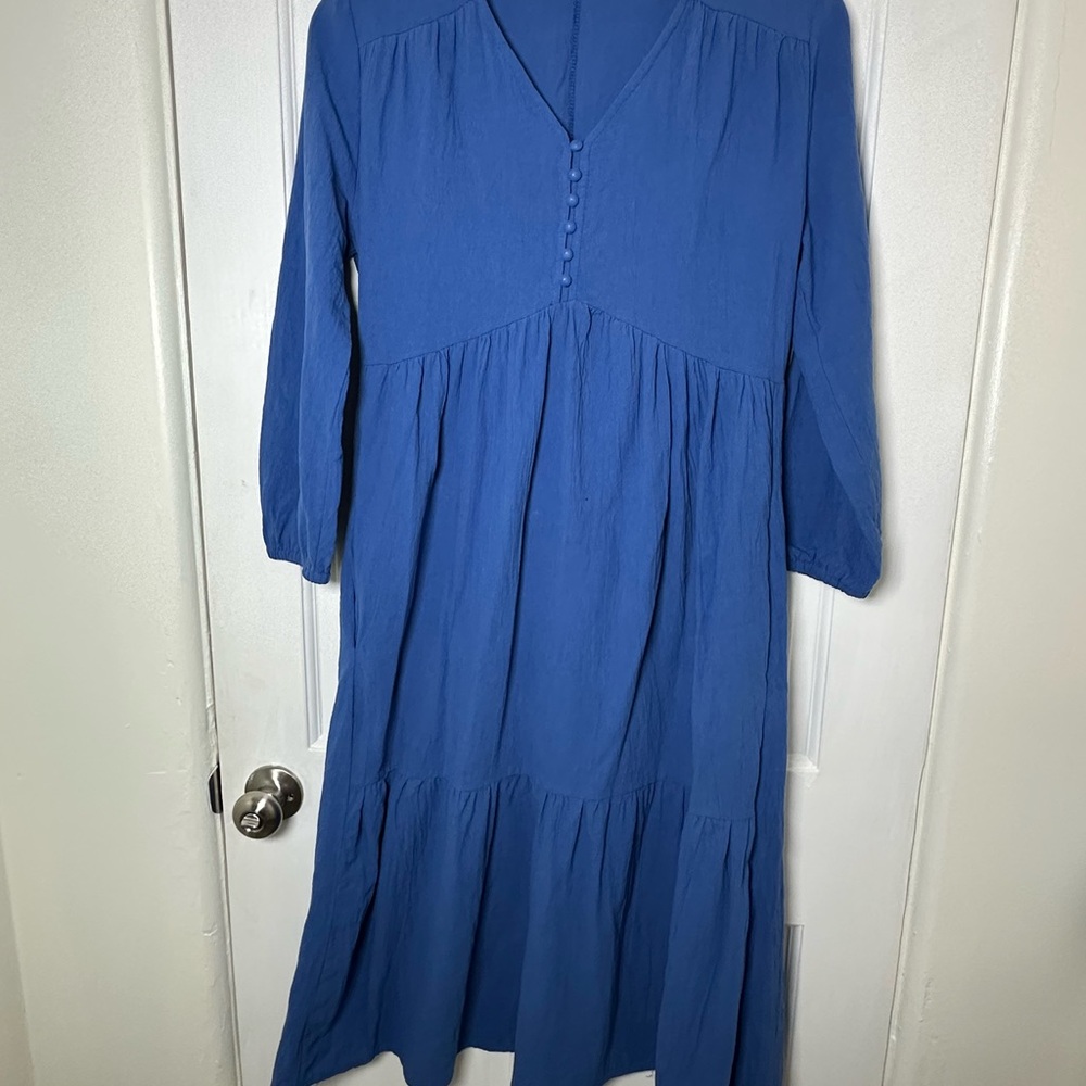 Elegant Blue Midi Maternity Dress